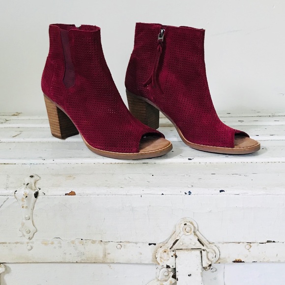 maroon open toe booties